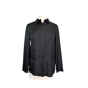 Yigal Azrouel New York Silk Collared Button Down Paneled Black Blouse Size 6